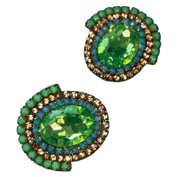 Art Deco Vintage Czech Crystal Oversized Earrings - Picture 9 of 10